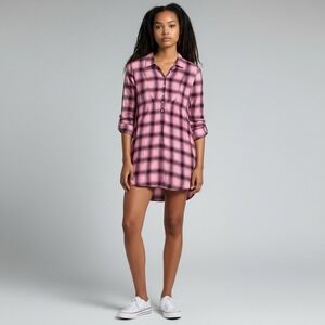 Victorias Secret PINK Plaid Popover Tunic Dress Women' L Flannel Y2K Cottagecore